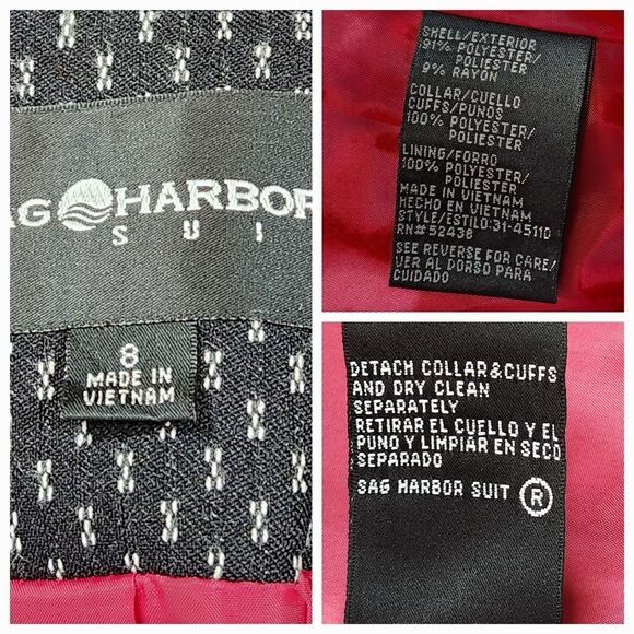 🇬🇪🔸️Vintage Sag Harbor Black Triple Button Suit Blazer Size 8 - Picture 12 of 12